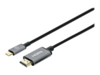 Manhattan USB-C to HDMI Cable, 4K@60Hz, 1m, Black, Male to Male, Three Year Warranty, Polybag Videoadapterkabel 1m Sort