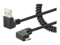Manhattan USB-A to Micro-USB Cable, 1m, Male to Male, Black, 480 Mbps (USB 2.0), Tangle Resistant Curly Design, Angled Connectors, Ideal for Charging Cabinets/Carts, Hi-Speed USB, Lifetime Warranty, Polybag USB-kabel 1m Sort