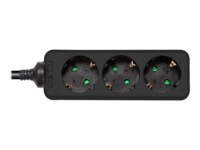 DELTACO GT-0321 Stikdåse 3-stik 16A Sort 3m