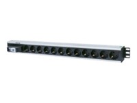 Intellinet Vertical Rackmount 12-Way Power Strip - German Type, With Single Air , No Surge Protection (Euro 2-pin plug) Strømfordelingsenhed 12-stik