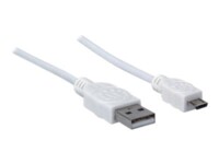 Manhattan USB-A to Micro-USB Cable, 1.8m, Male to Male, 480 Mbps (USB 2.0), Hi-Speed USB, White, Lifetime Warranty, Polybag USB-kabel 1.8m Hvid