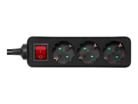 DELTACO GT-0360 Stikdåse 3-stik 16A Sort 1.5m