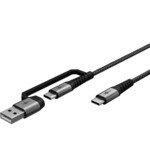 2in1 USB Textile Cable, Space Grey/Silver, 2 m, 2 m, black, grey