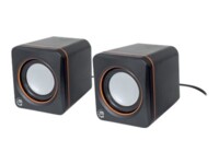 Manhattan 2600 Series Speaker System, Small Size, Big Sound, Two Speakers, Stereo, USB power, Output: 2x 3W, 3.5mm plug for sound, In-Line volume control, Cable 0.9m, Black, Box Højttalere Sort