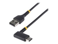StarTech.com 6ft (2m) USB A to C Charging Cable Right Angle, Heavy Duty Fast Charge USB-C Cable, USB 2.0 A to Type-C, Durable and Rugged Aramid Fiber, 3A, S20/iPad/Pixel - High Quality USB Charging Cord (R2ACR-2M-USB-CABLE) USB Type-C kabel 2m Sort