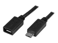 StarTech.com 0.5m 20in Micro-USB Extension Cable - M/F - Micro USB Male to Micro USB Female Cable (USBUBEXT50CM) USB forlængerkabel 50cm Sort