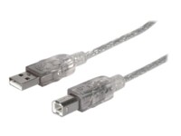 Manhattan USB-A to USB-B Cable, 1.8m, Male to Male, Translucent Silver, 480 Mbps (USB 2.0), Hi-Speed USB, Lifetime Warranty, Polybag USB-kabel 1.8m Sølv