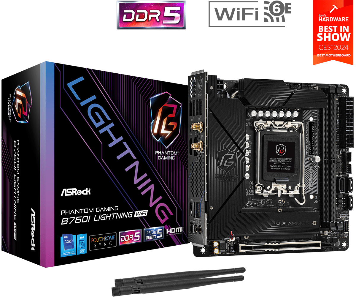 ASRock Phantom Gaming B760I LIGHTNING WIFI Mini ITX LGA1700 sokkel Intel B760