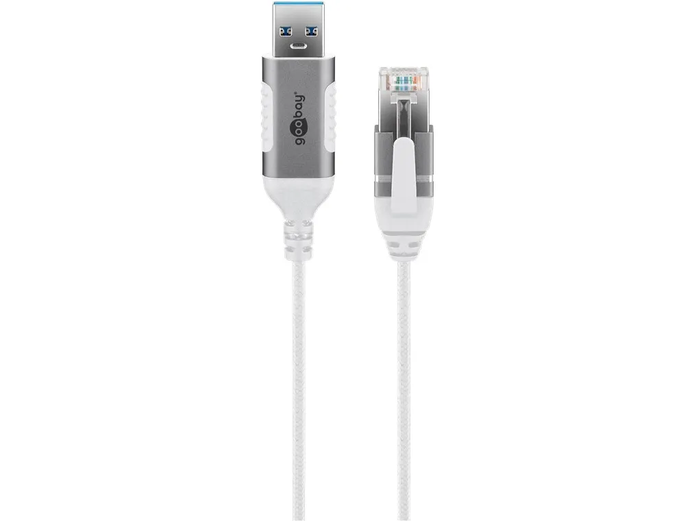 USB-A 3.0 to RJ45 Ethernet Cable, Slim, 1 m, 1 m, white