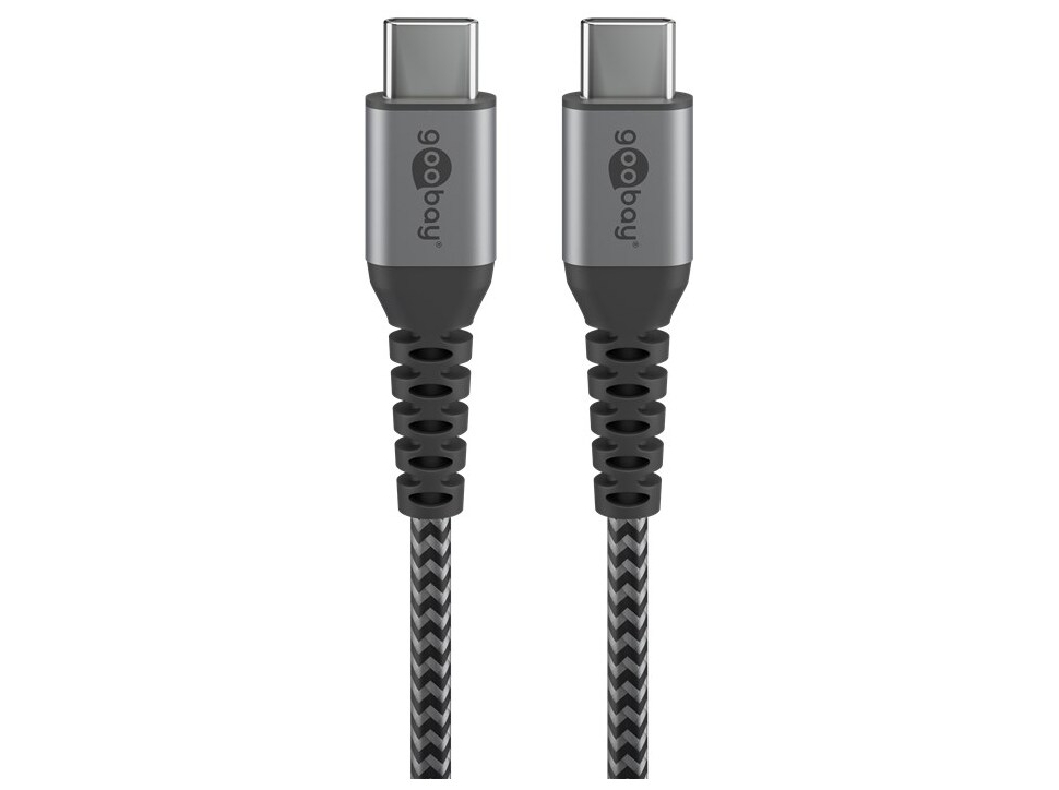 USB-C â„¢ to USB-C â„¢ Textile cable with metal plugs (Space gray / silver) 2 m, 2 m, black-grey