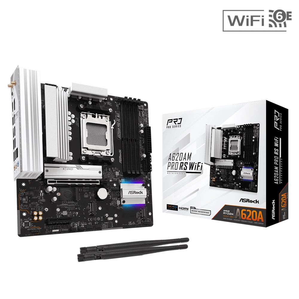 ASRock A620AM PRO RS WIFI Micro ATX Socket AM5 AMD A620A