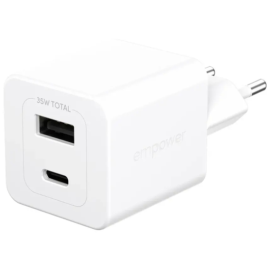 empower by PanzerGlass® Turbo 35W Charger incl. USB-C + USB-A, EU Plug, Silver White