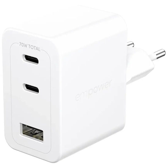 empower by PanzerGlass® High-Speed 70W Multiple Charger incl. 2 x USB-C + USB-A, EU Plug, Silver White